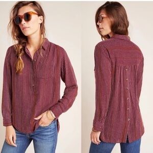 Anthropologie Button Back Blouse Boho Stripe Wool Blend Burgundy